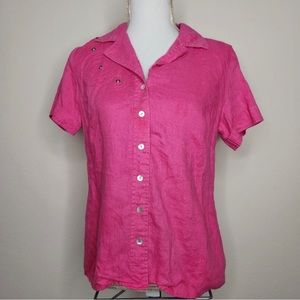 Pink shirt Linen Embroidery Top blouse size large